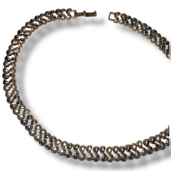 Vintage Gold Tone Woven Link Collar Necklace 19” Choker Statement Retro Glam - Picture 8 of 12